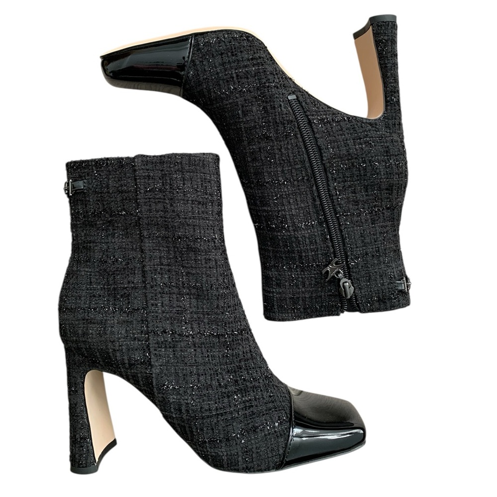 Circus by Sam Edelman Black Sparkly Tweed With Patent Leather Ankle Boots size 6 - Picture 2 of 11